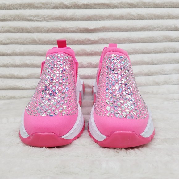 Presto Light Weight Slip on Pretty Pink Rhinestone Sneakers - Running Shoes - Picture 9 of 14